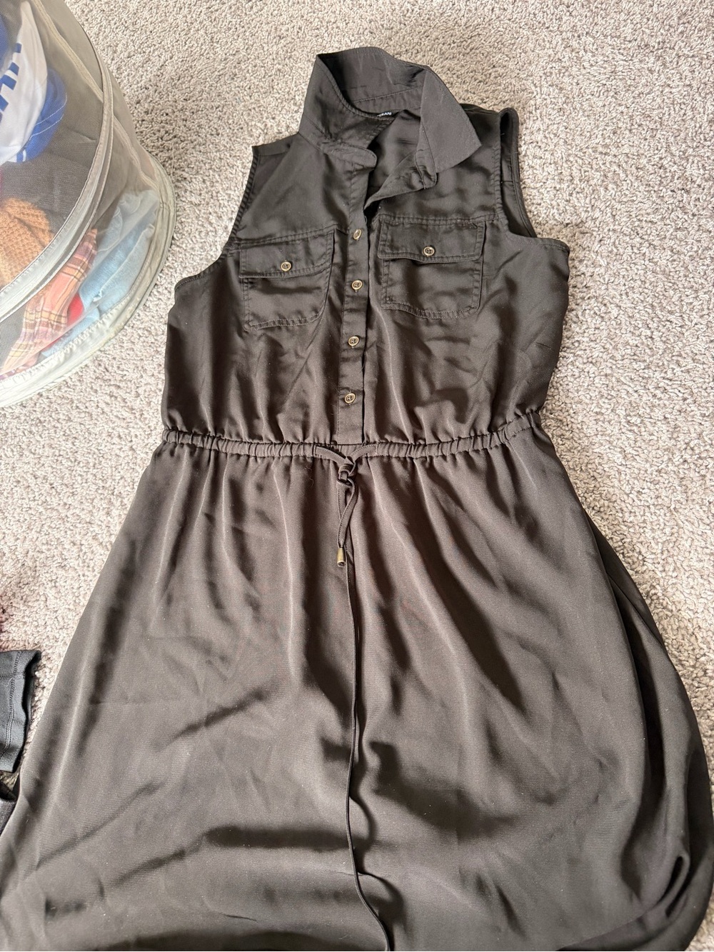 Mario Serrani Black Sleeveless Midi Shirt Dress